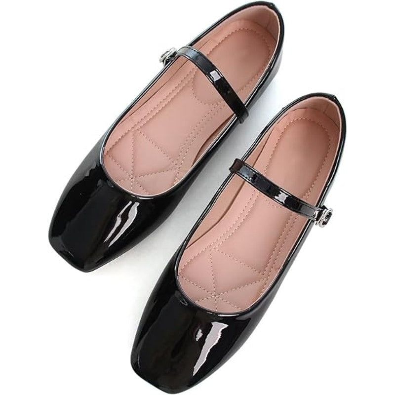 New Luxinyu Womens Size 6 Black Faux Leather Square Toe Mary Jane Flat Shoes