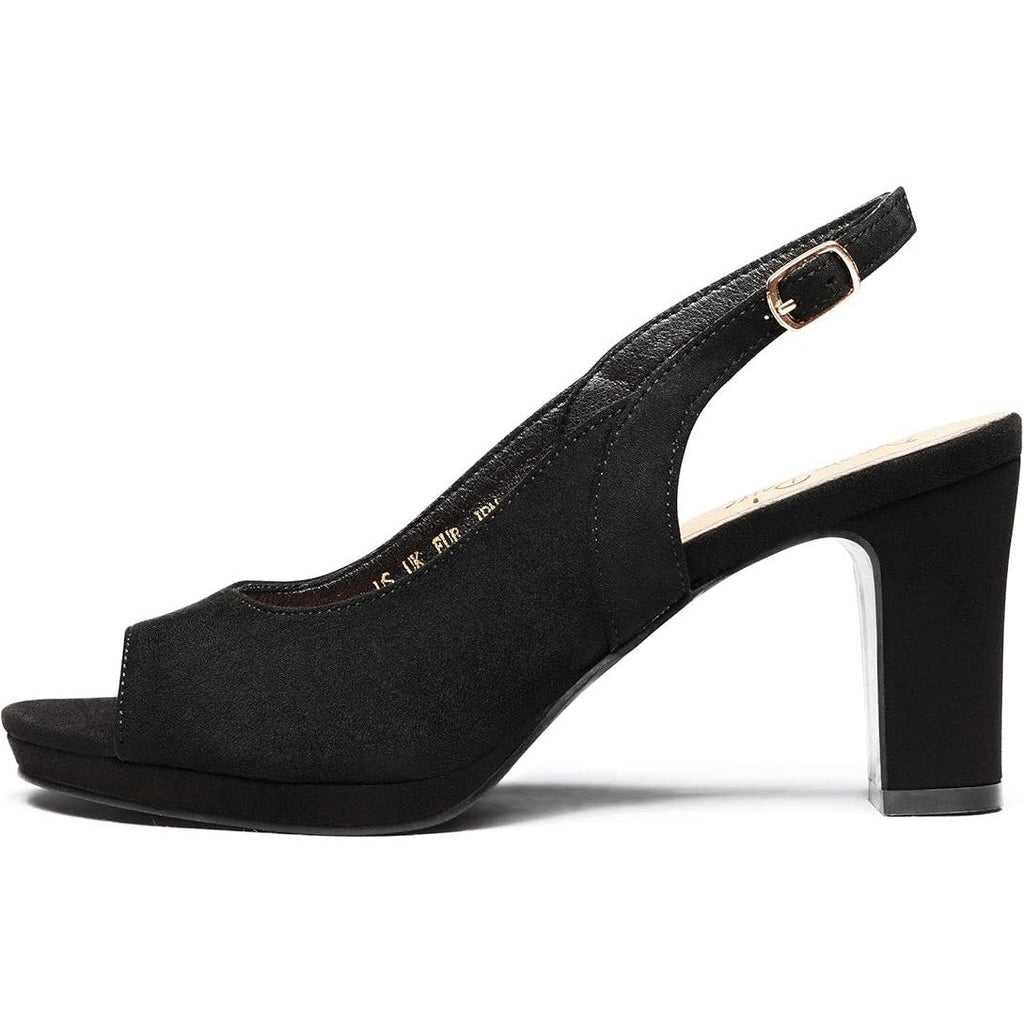 Dream Pairs Womens Size 8 Black Faux Suede Open Toe 3.5" Heel Slingback Shoes
