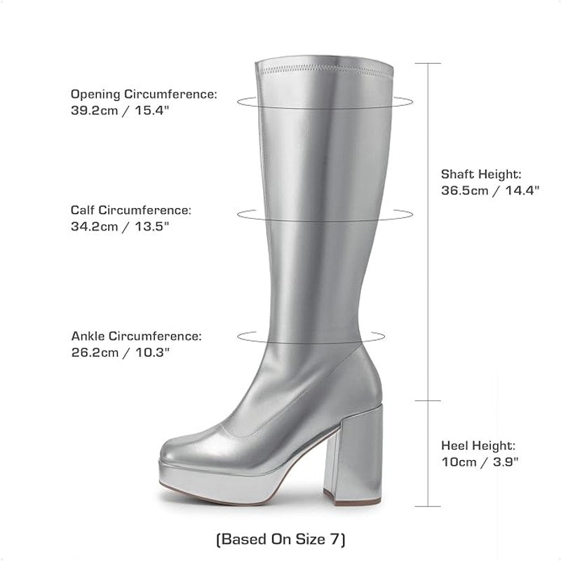 Dream Pairs Womens Size 8 Shiny Silver Zip 4" Platform Heel Knee High Gogo Boots