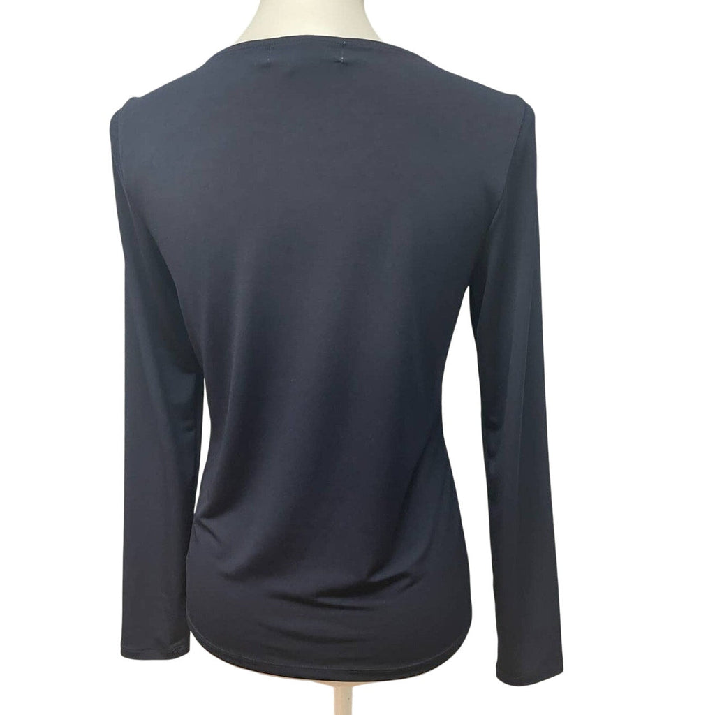 Michael Kors Small Navy Long Sleeve Keyhole Gold Charm Polyester V-Neck Blouse