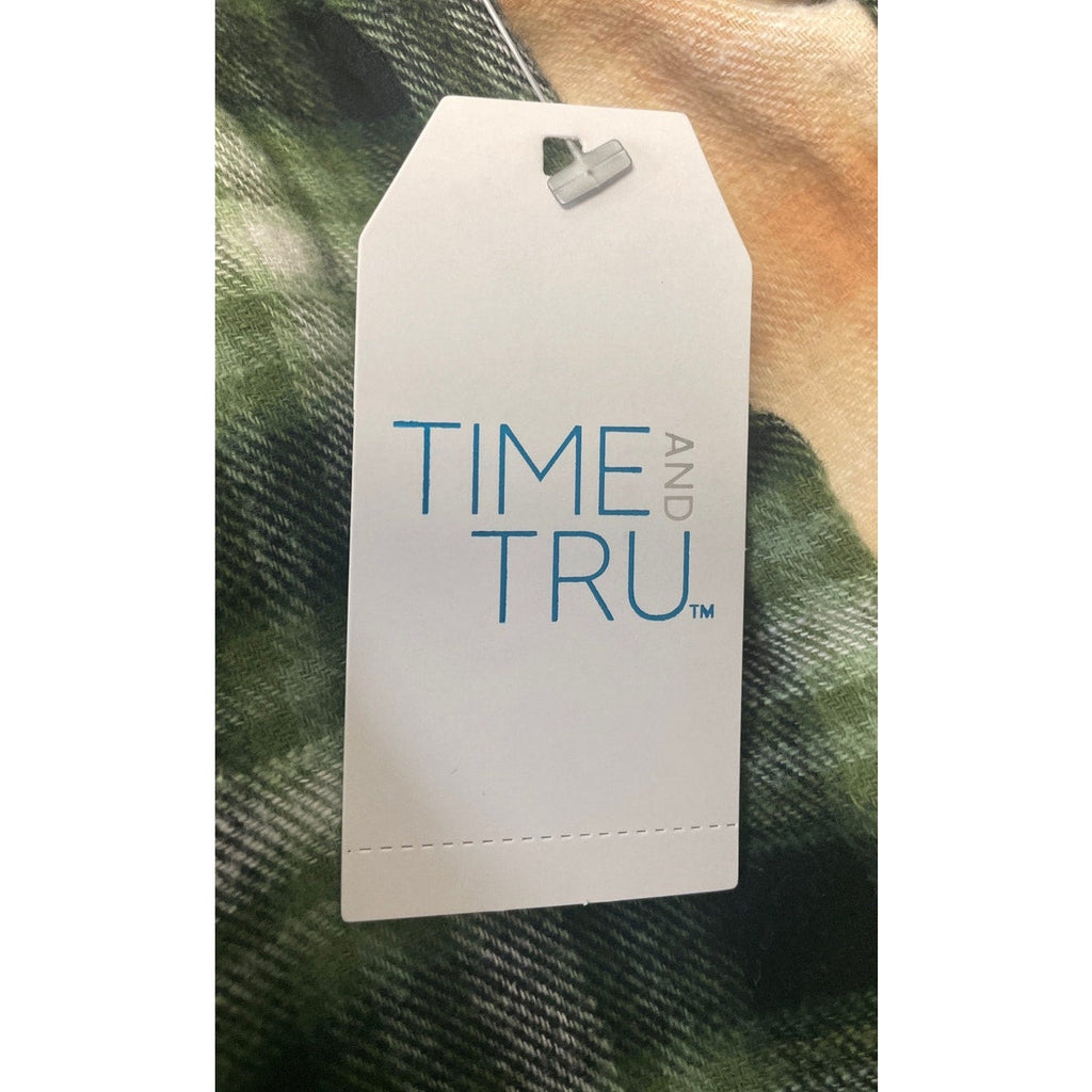 New Time and Tru Womens Small Long Sleeve Plaid Flannel Cotton Blend Hoodie