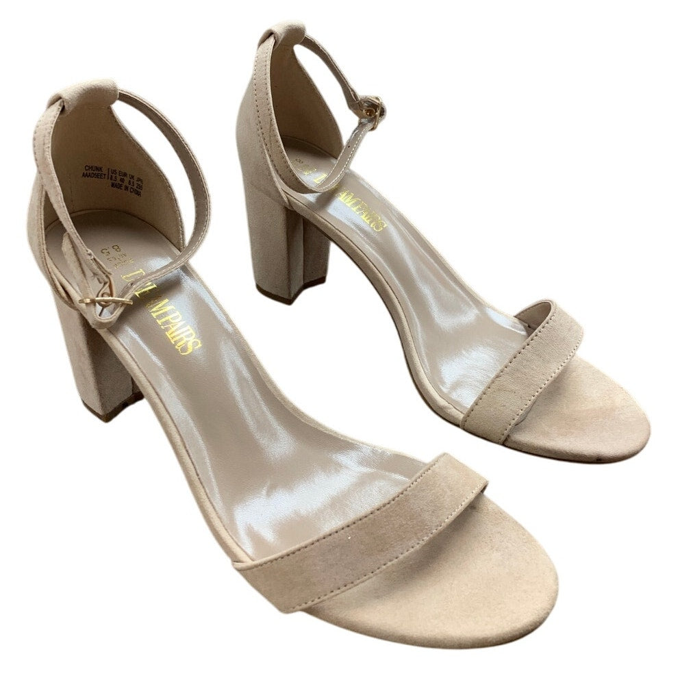 Dream Pairs Womens 8.5 Tan Faux Suede 3" Block Heel Open Toe Ankle Strap Shoes