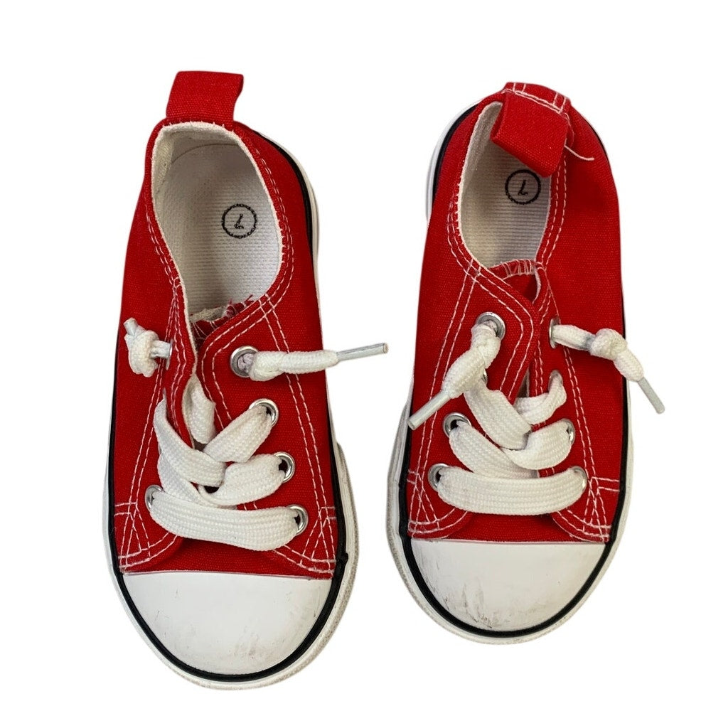 Boys Size 7 Red Canvas Sneakers Lace Up Low Top Round Toe Classic Shoes