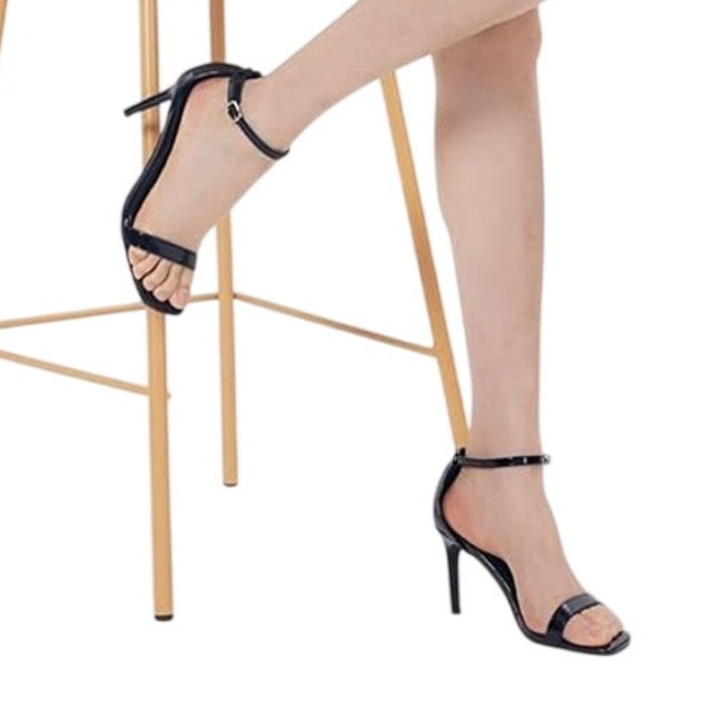 Genshuo Womens Size 9.5 Black 3.5" Heels Open Square Toe Ankle Strap Pumps Shoes