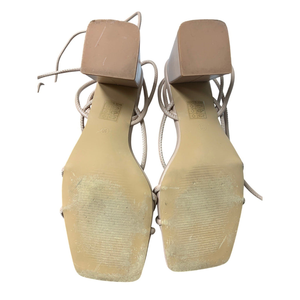 Shoe'N Tale Womens Size 10 Tan Lace Up Open Toe 3" Block Heel Ankle Wrap Shoes