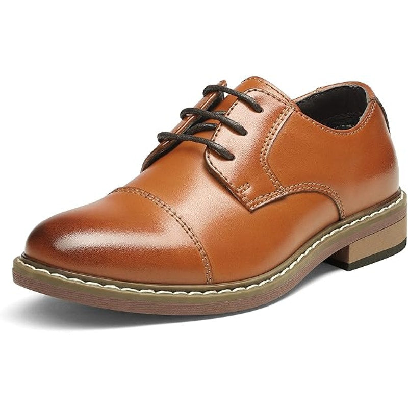 Bruno Marc Little Boys Size 2 Brown Faux Leather Lace Up Oxford Formal Shoes