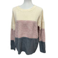 Womens Large Long Sleeve Tri Color Striped 100% Acrylic Knit Pullover Sweater