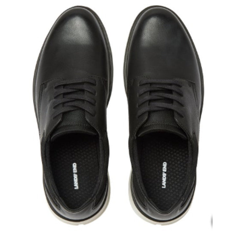 New In Box Lands End Mens Size 9.5 Black Faux Leather Lace Up Sport Oxford Shoes