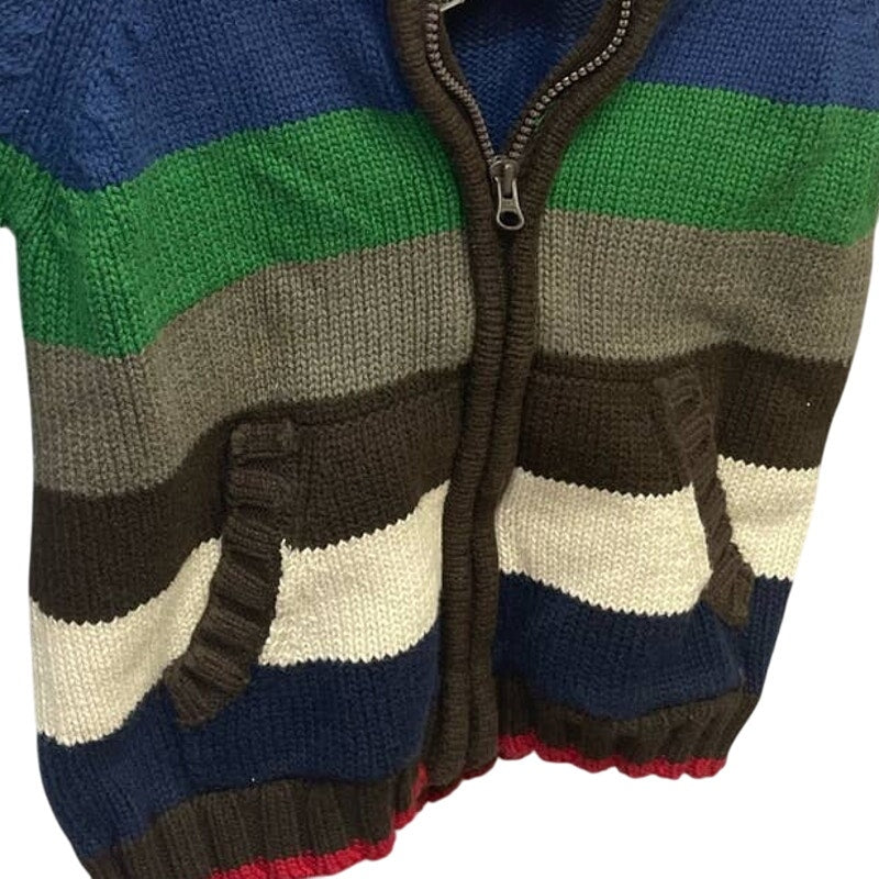 Osh Kosh Boys 2 Mos Upcycled Striped Hooded Full Zip Sweater Jacket w Pockets