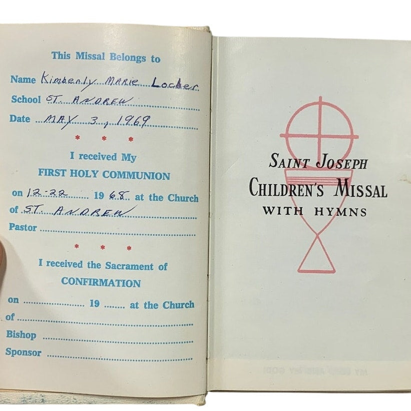 Vintage 1968 St Joseph Children's Missal Book w Plastic Praying Girl Art Work