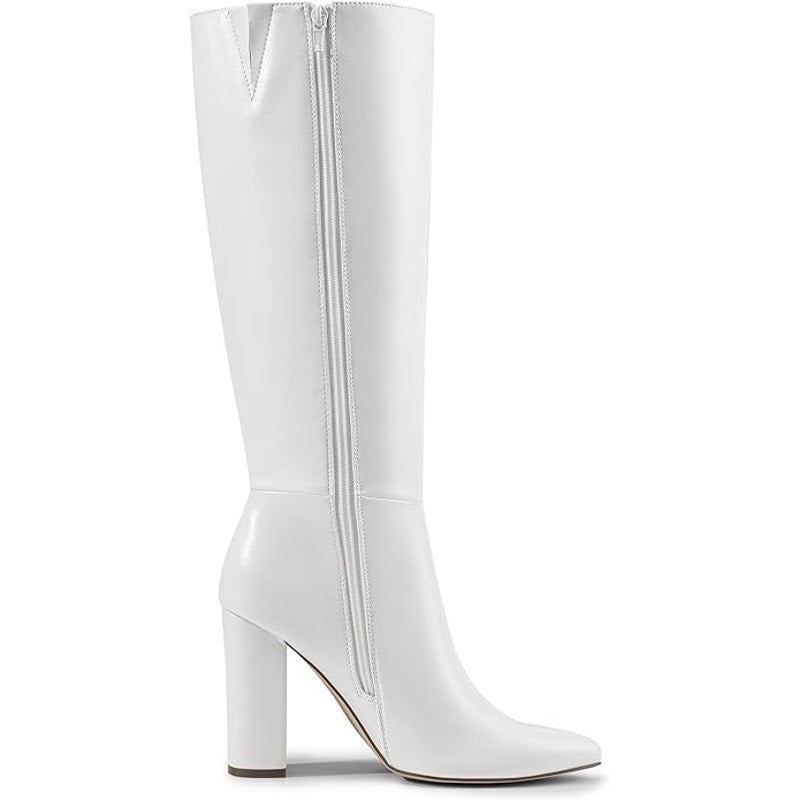 Dream Pairs Womens 6 White Faux Leather 4" Block Heel Knee High Side Zip Boots