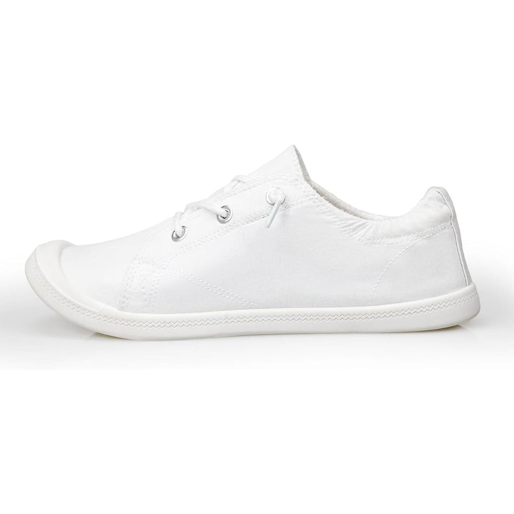 Lxuan Womens Size 6 White Sneakers Round Toe Lace Up Slip On Low Top Shoes
