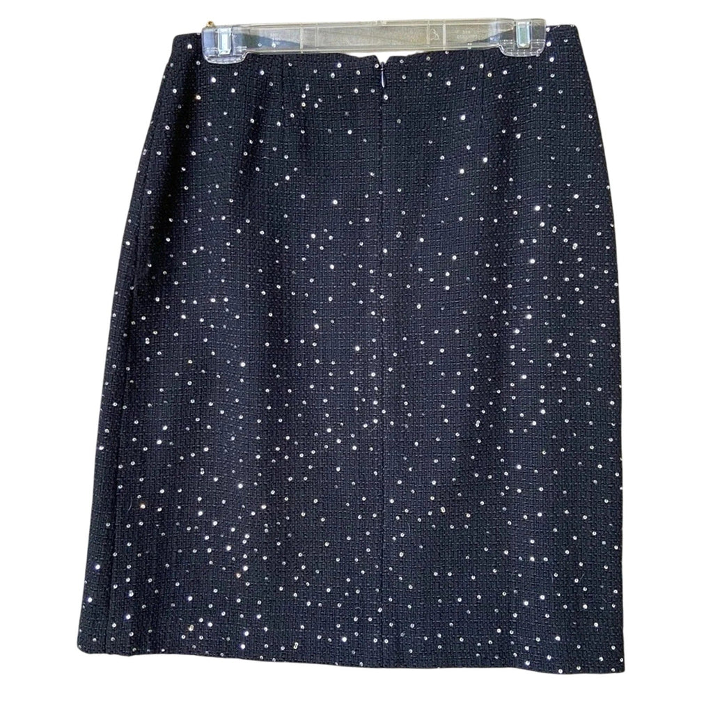 Ann Taylor Womens Size 8 Black Wool Blend Silver Sequin Back Zip Pencil Skirt