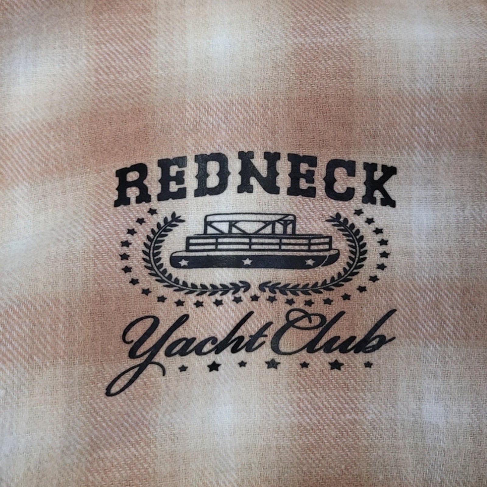 New Hand Printed Womens Small Redneck Yacht Club Long Sleeve Flannel Hoodie