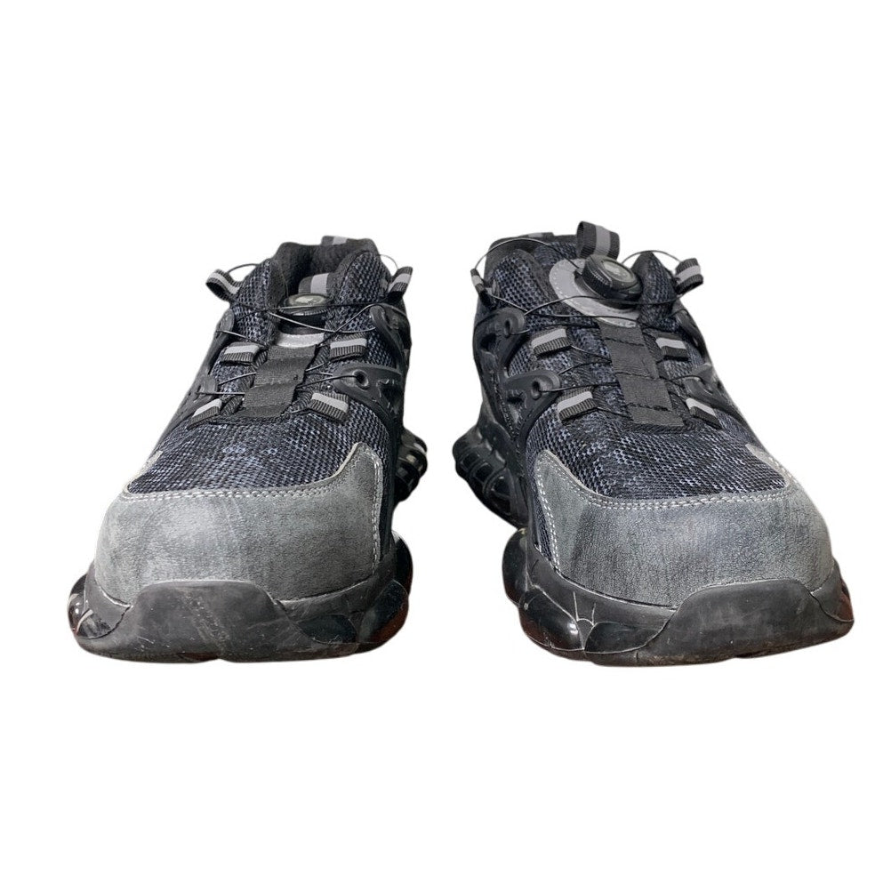 Qingruipai Mens 10.5 Black Mesh Steel Toe Puncture Proof Tightening Button Shoes