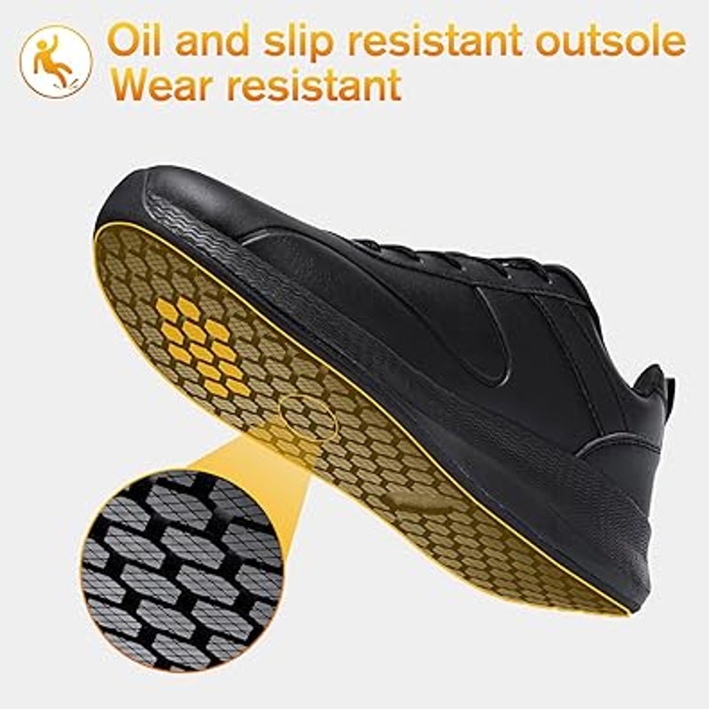 Taquco Mens 11.5 Black Lace Up Faux Leather Non Slip Waterproof Kitchen Shoes