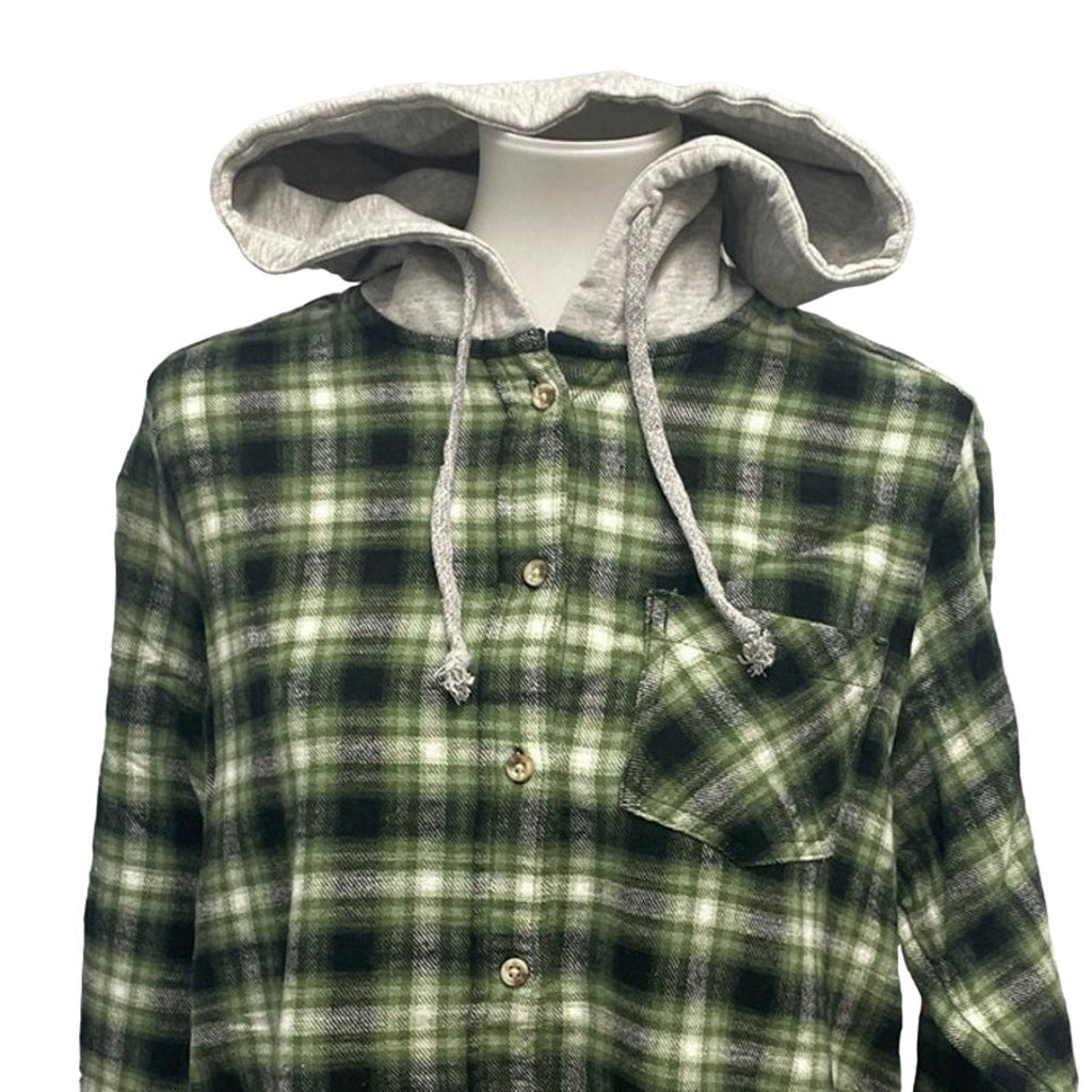 New Time and Tru Womens Medium Long Sleeve Plaid Flannel Cotton Blend Hoodie