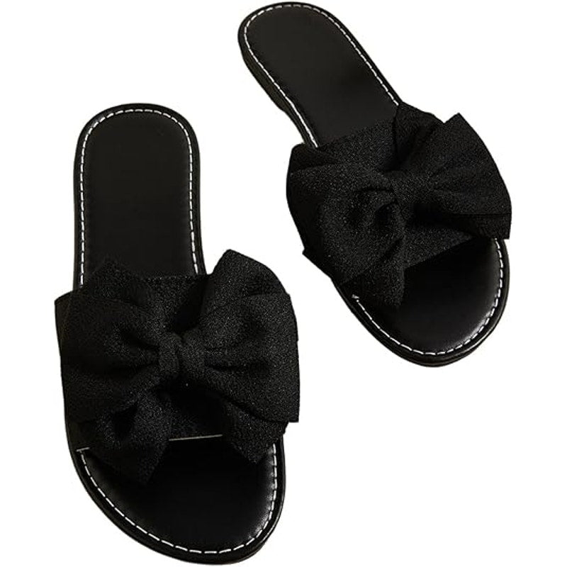 New GorgGlitter Womens Size 11 Black Slip On Slide Sandal Open Toe Bow Shoes