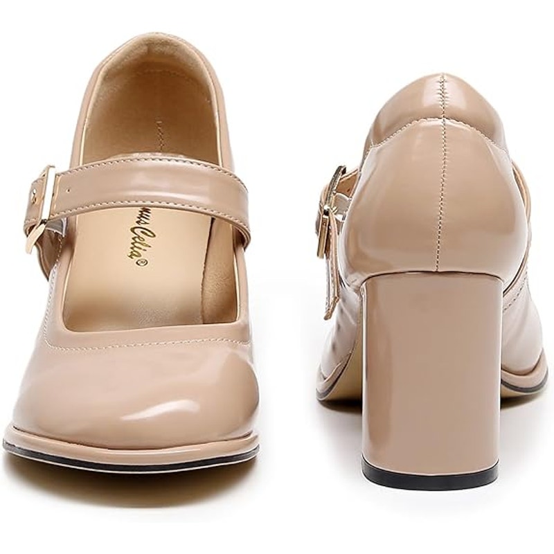 VenusCelia Womens Size 6.5 Nude 3" Heel Mary Jane Closed Round Toe Shoes