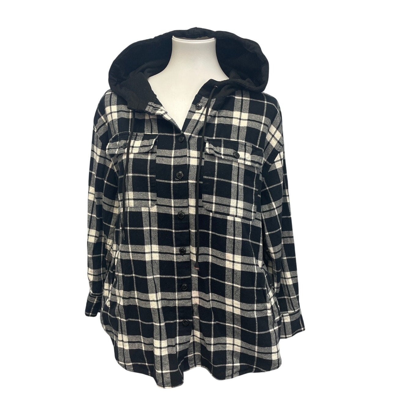 Forever 21 Womens Small Button Up Lined Hooded Plaid Shirt Hoodie Jacket