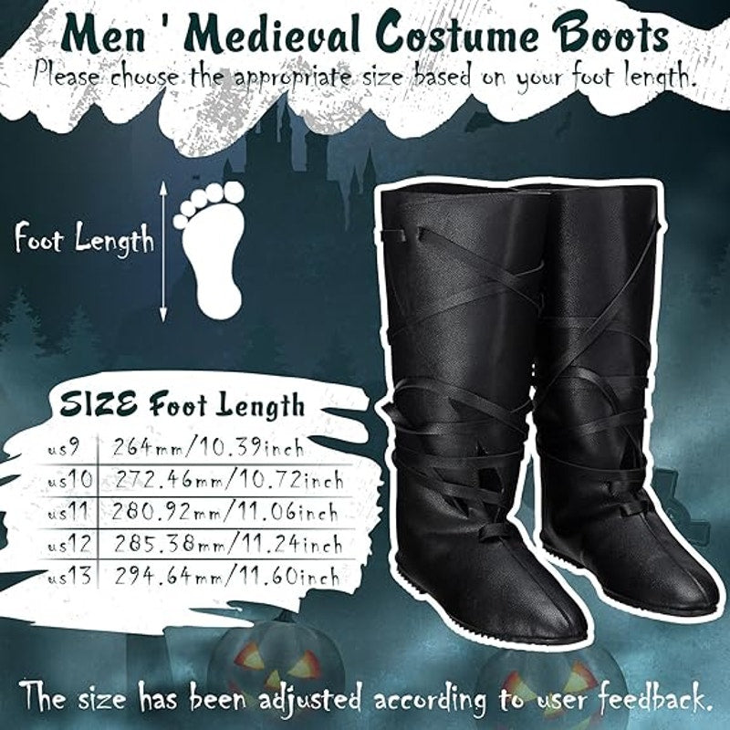 Blosssound Mens Size 9 Black Medieval Boots Faux Leather Lace Up Shoes
