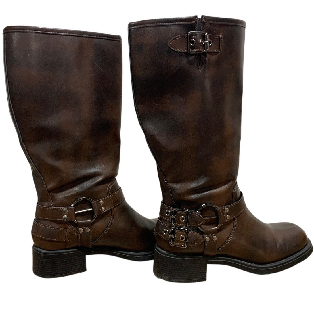 Aminugal Womens Size 9 Brown 1.5" Heels Knee High Boots Round Closed Toe Shoes