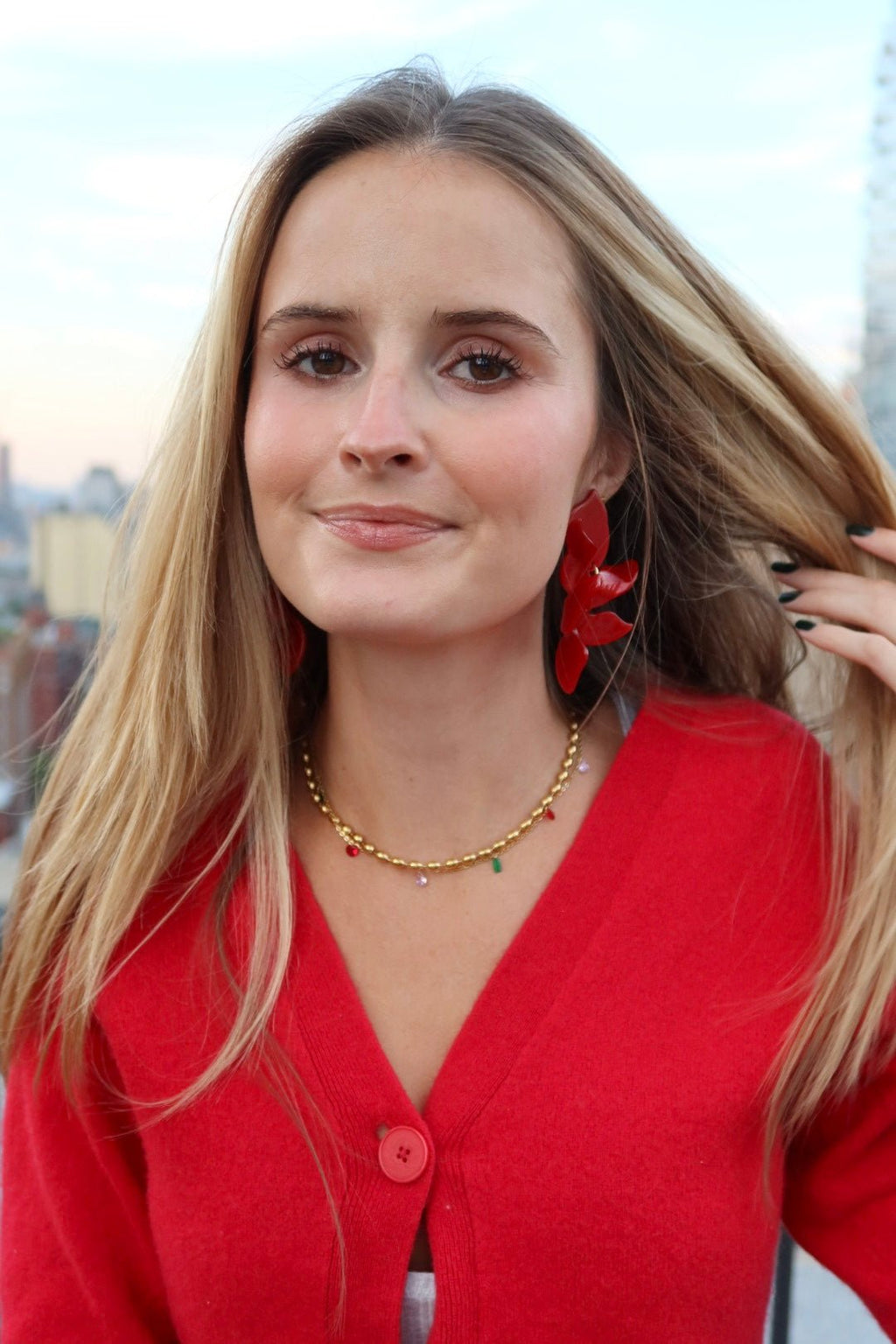 Flora Statement Earrings - Crimson