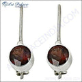 Genuine Garnet Gemstone 925 Sterling Silver Earrings - Fine Jewelry