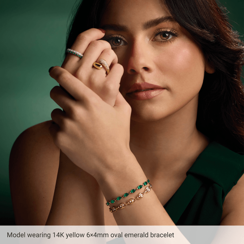 Élira Line 14K Yellow Gold Lab Grown Emerald Bracelet
