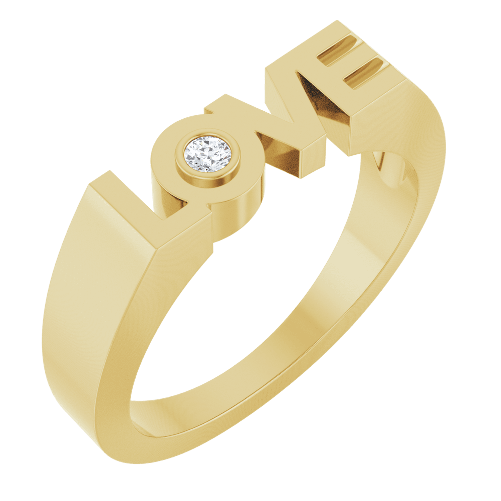 14K Gold LOVE Ring with Natural Diamond  0.03 CT