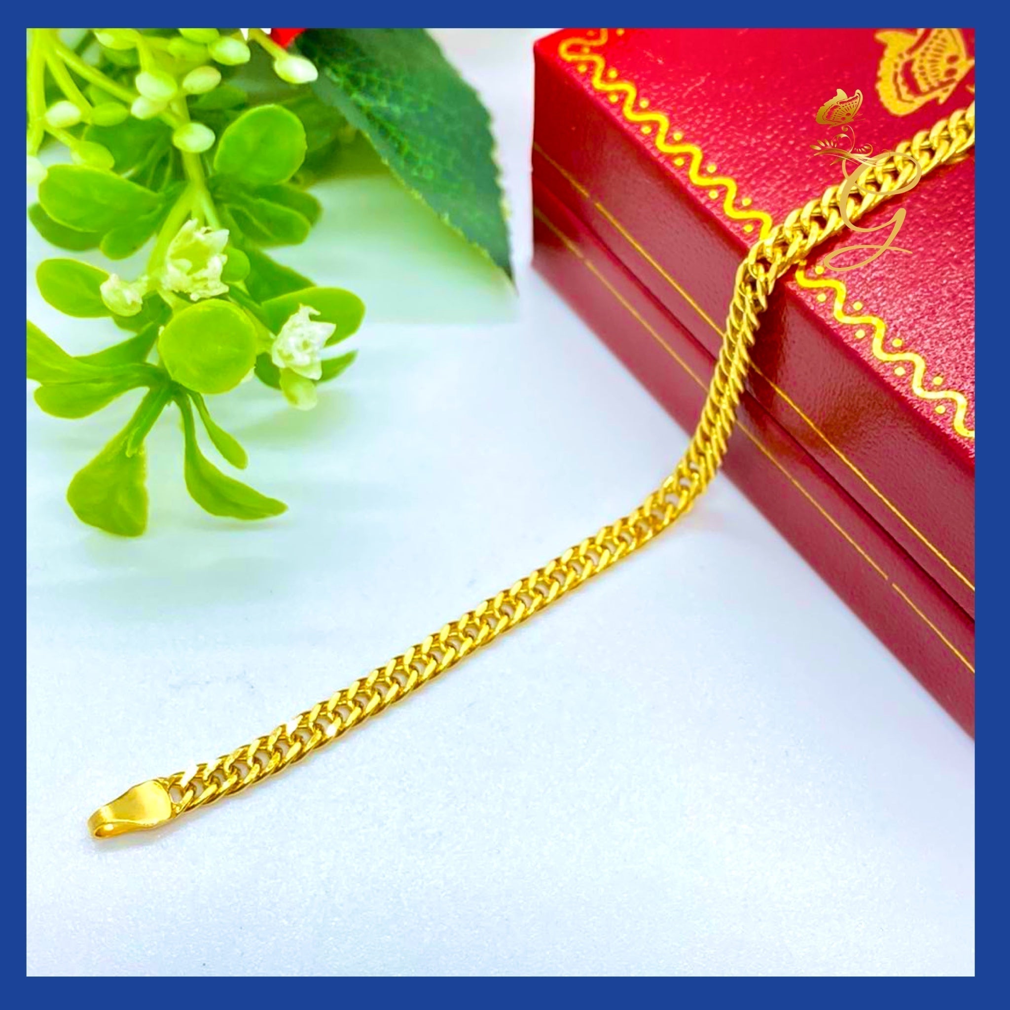 18K Real Gold Curb Link Bracelet 8”