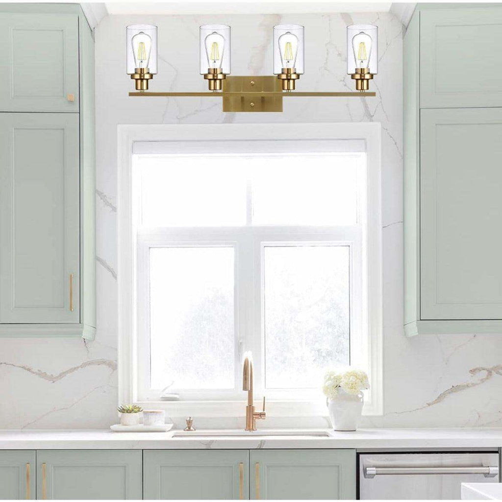 Vanity Lights Fixtures TULUCE 4 Light Bathroom Light Brass Gold Wall Light with Clear Glass Shade, Modern Bathroom Wall Sconce Lighting for Bath, Living Room, Bedroom, Stairs, Gallery, Restaurant