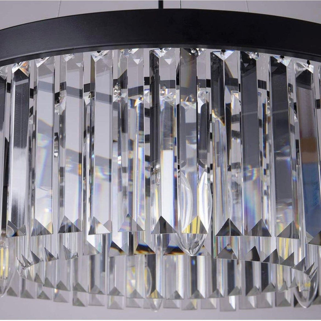 Wellmet Modern Crystal Chandelier for Dining Room, 6 Lights Black Farmhouse Crystal Pendant Light, Vintage Ceiling Lighting Fixture for Kitchen Island, Living Room, Bedroom, Hallway, Foyer, W-21.65”…