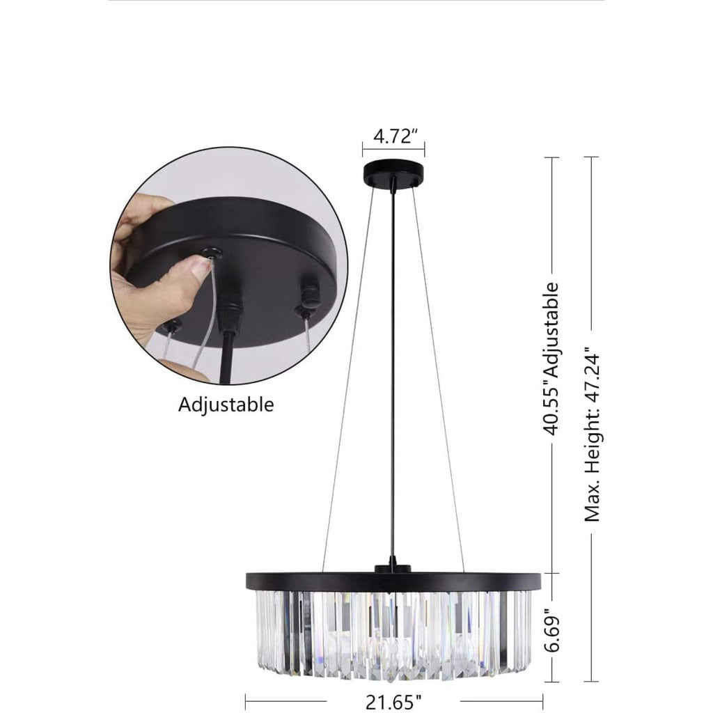 Wellmet Modern Crystal Chandelier for Dining Room, 6 Lights Black Farmhouse Crystal Pendant Light, Vintage Ceiling Lighting Fixture for Kitchen Island, Living Room, Bedroom, Hallway, Foyer, W-21.65”…