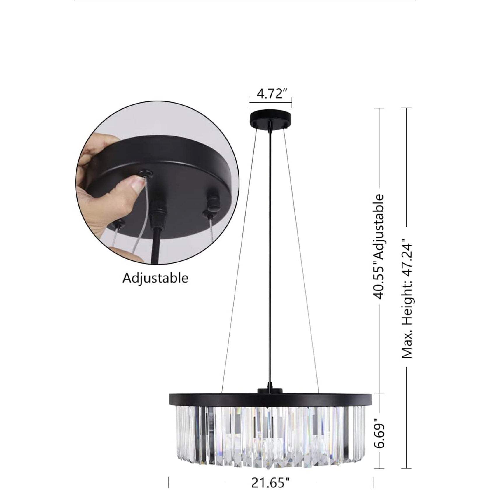 Wellmet Modern Crystal Chandelier for Dining Room, 6 Lights Black Farmhouse Crystal Pendant Light, Vintage Ceiling Lighting Fixture for Kitchen Island, Living Room, Bedroom, Hallway, Foyer, W-21.65”…