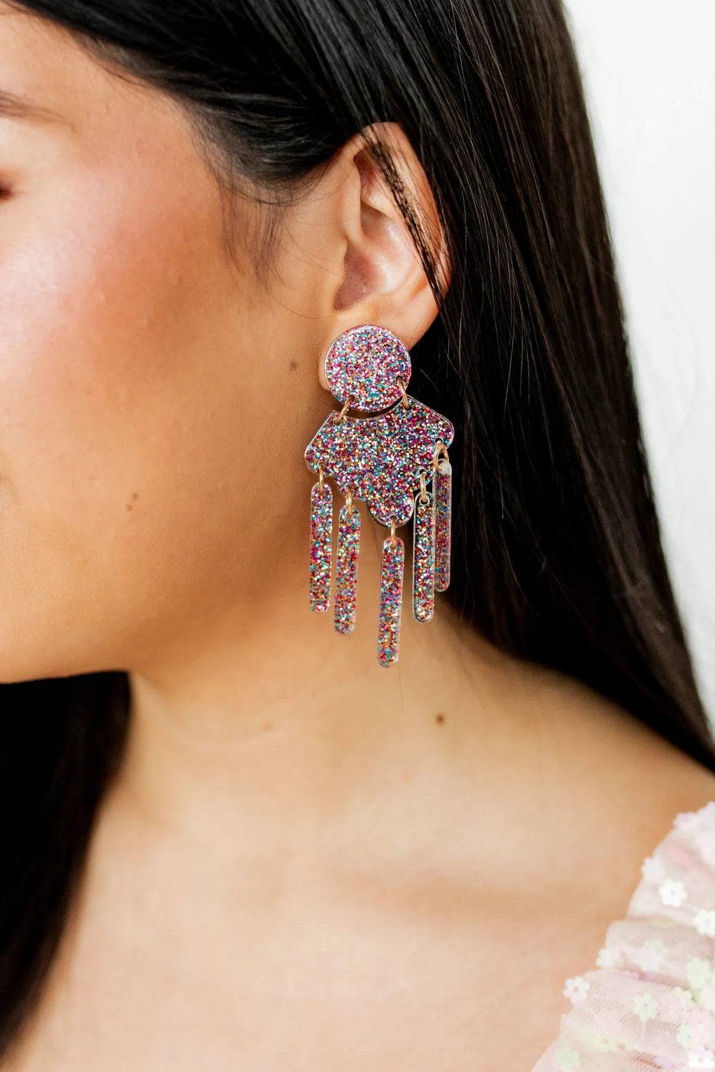 Janelle Statement Earrings - Multi Glitter