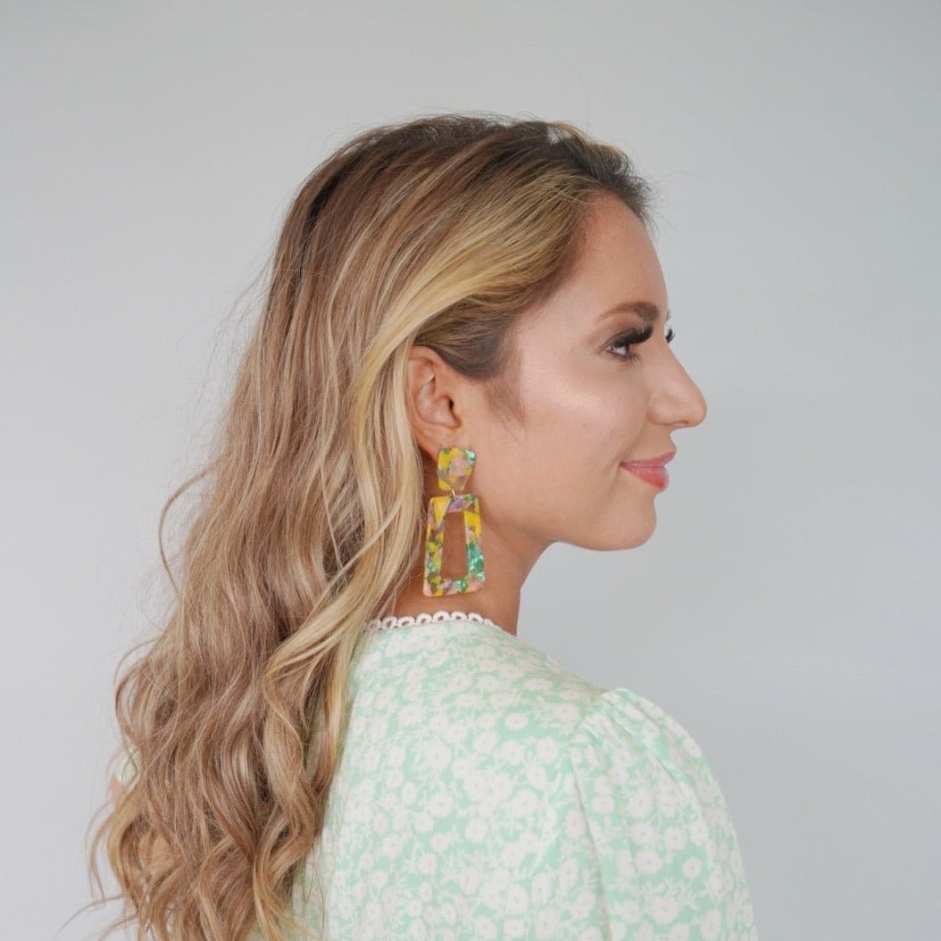 Kennedy Statement Earrings - Pink-Green Confetti