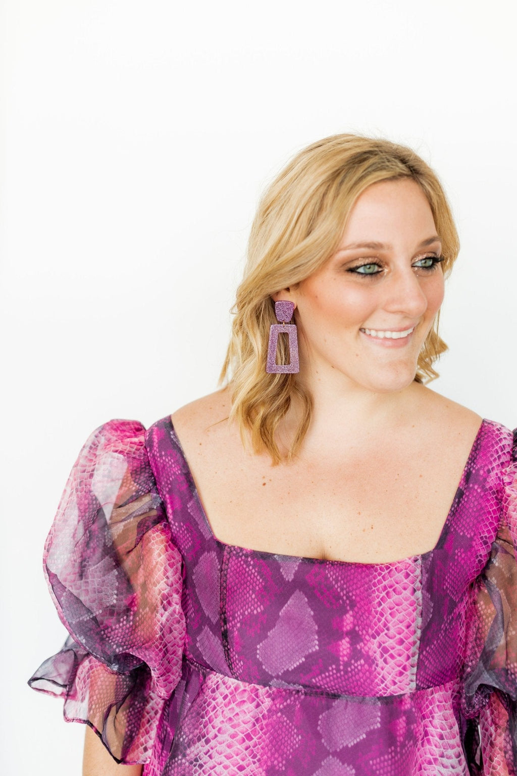 Kennedy Statement Earrings - Purple Glitter