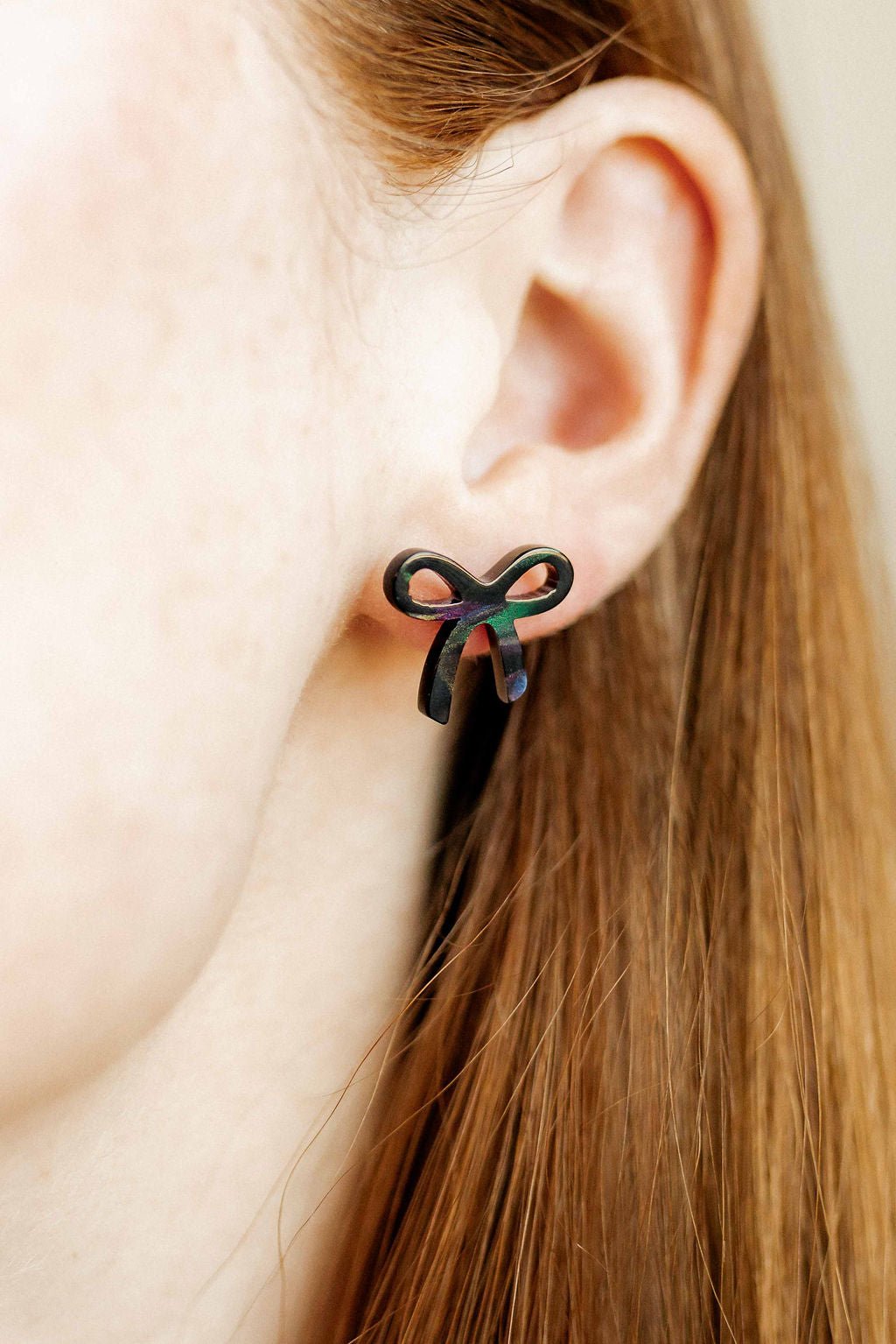 Kylie Bow Earrings - Black Iridescent