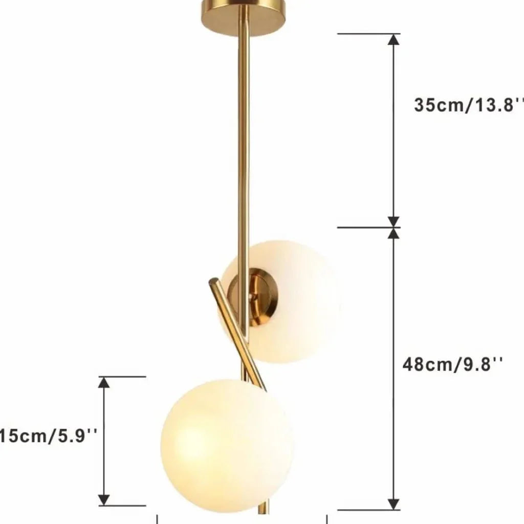 BOKT Mid Century Modern Kitchen Pendant Light 2-Lights Chandeliers Lighting Fixture, Golden with White Frosted Glass Globe Lampshade