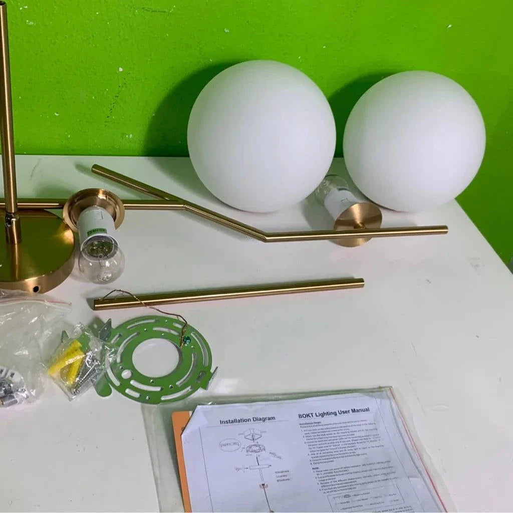 BOKT Mid Century Modern Kitchen Pendant Light 2-Lights Chandeliers Lighting Fixture, Golden with White Frosted Glass Globe Lampshade
