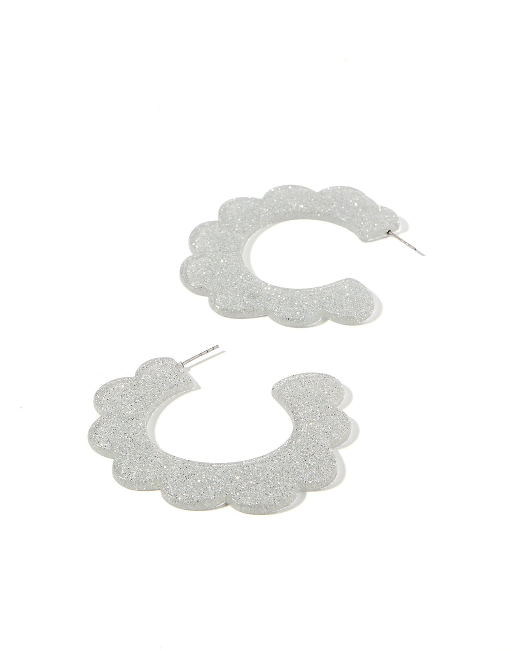 Margo Scallop Hoop Earrings - Silver Glitter