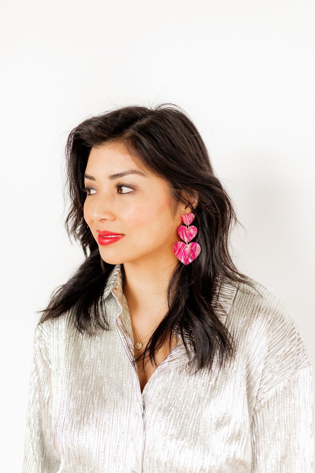 Penny Heart Statement Earrings - Love Struck Pink