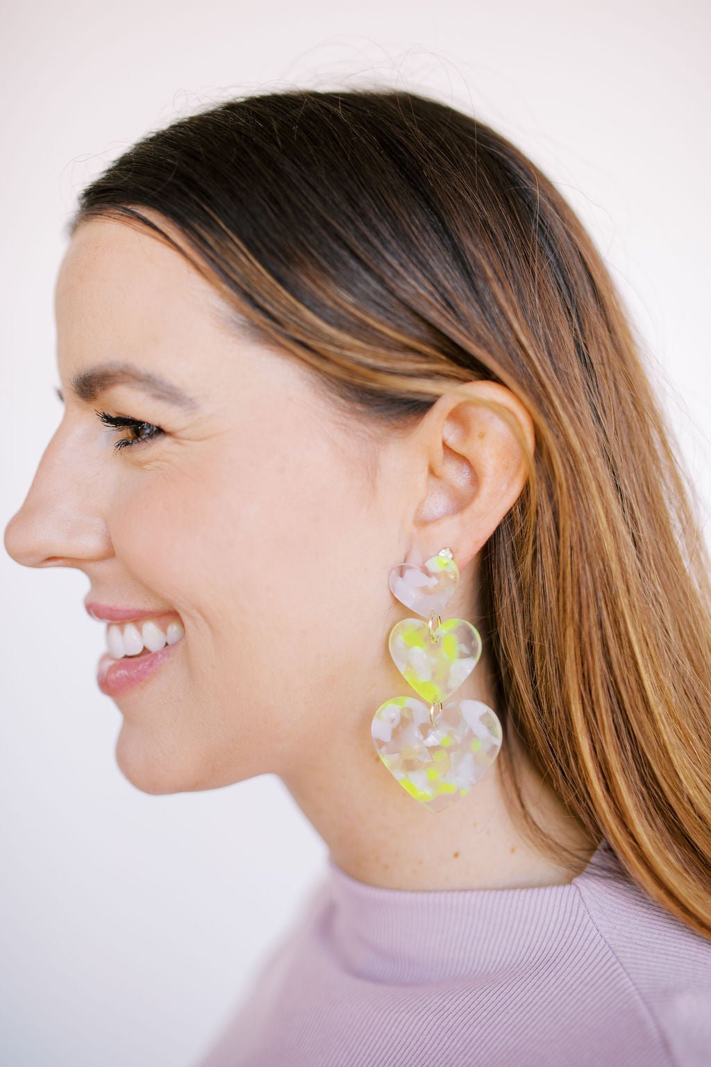 Penny Heart Statement Earrings - Neon Yellow Clouds