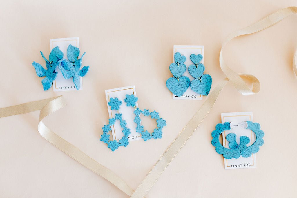 Penny Heart Statement Earrings - Turquoise