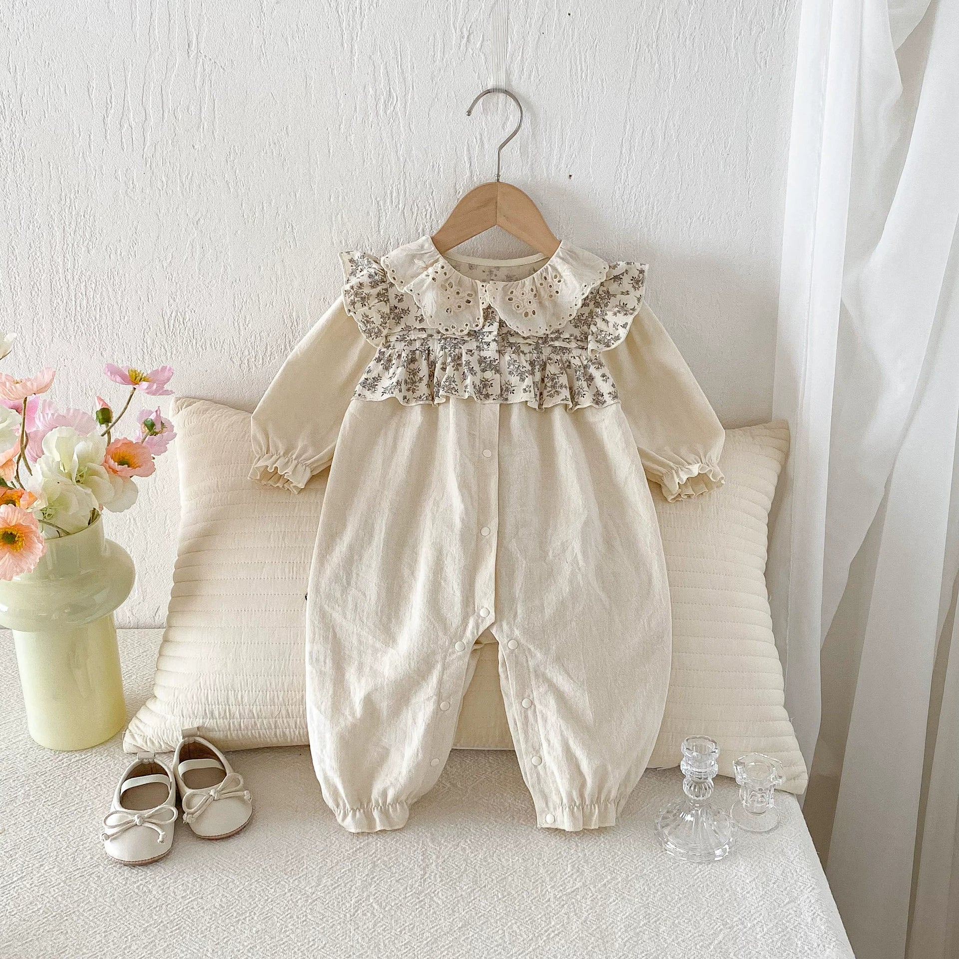 Autumn Arrival Baby Girls Long Sleeves Flowers Pattern Color Patchwork