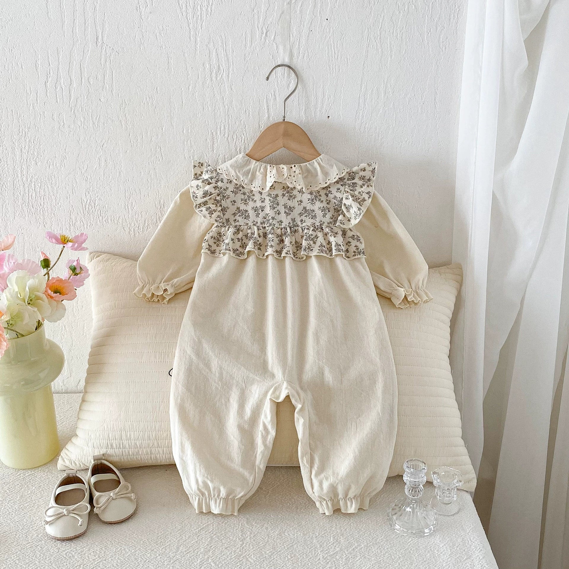 Autumn Arrival Baby Girls Long Sleeves Flowers Pattern Color Patchwork