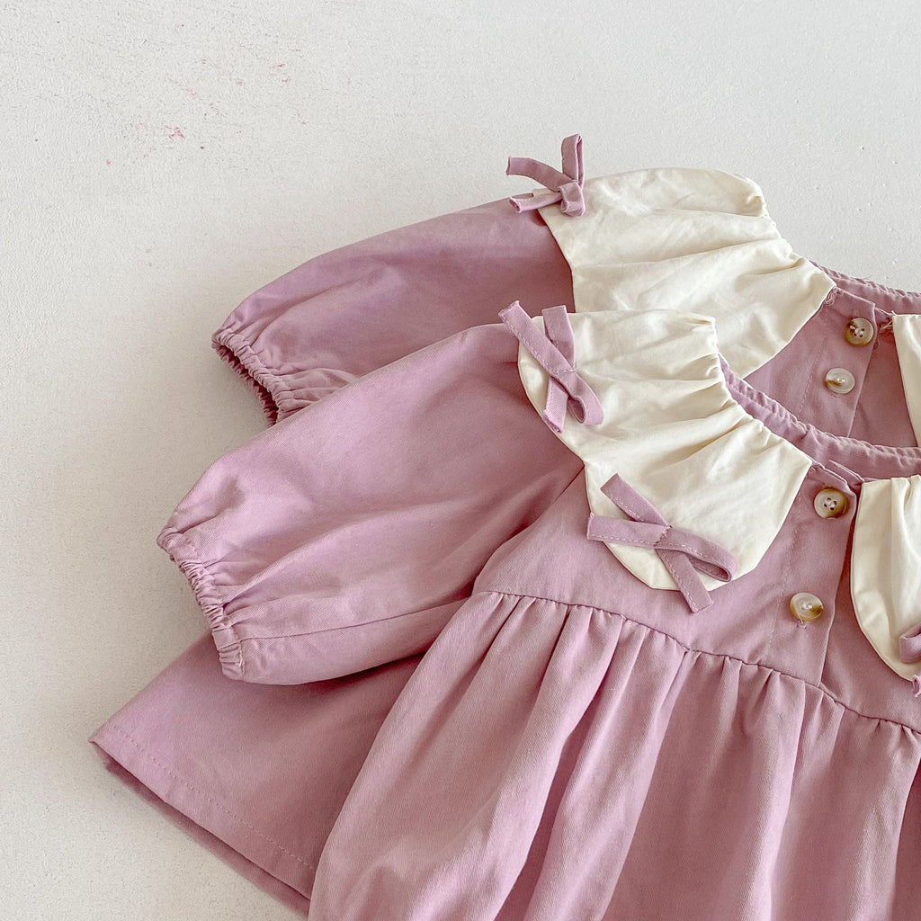 Autumn Baby Kids Girls Butterfly-bows Pattern Long-sleeved Purple