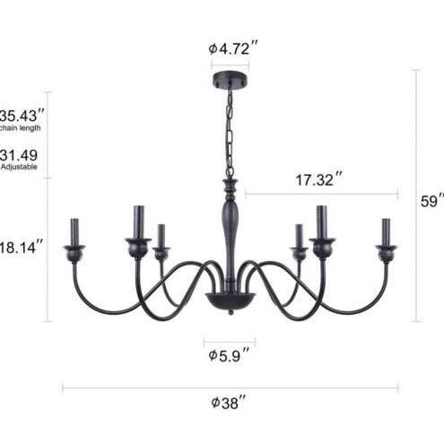 Wellmet 6-Light Farmhouse Chandelier 38 Inch, Farmhouse Light Fixture for Dining Room...