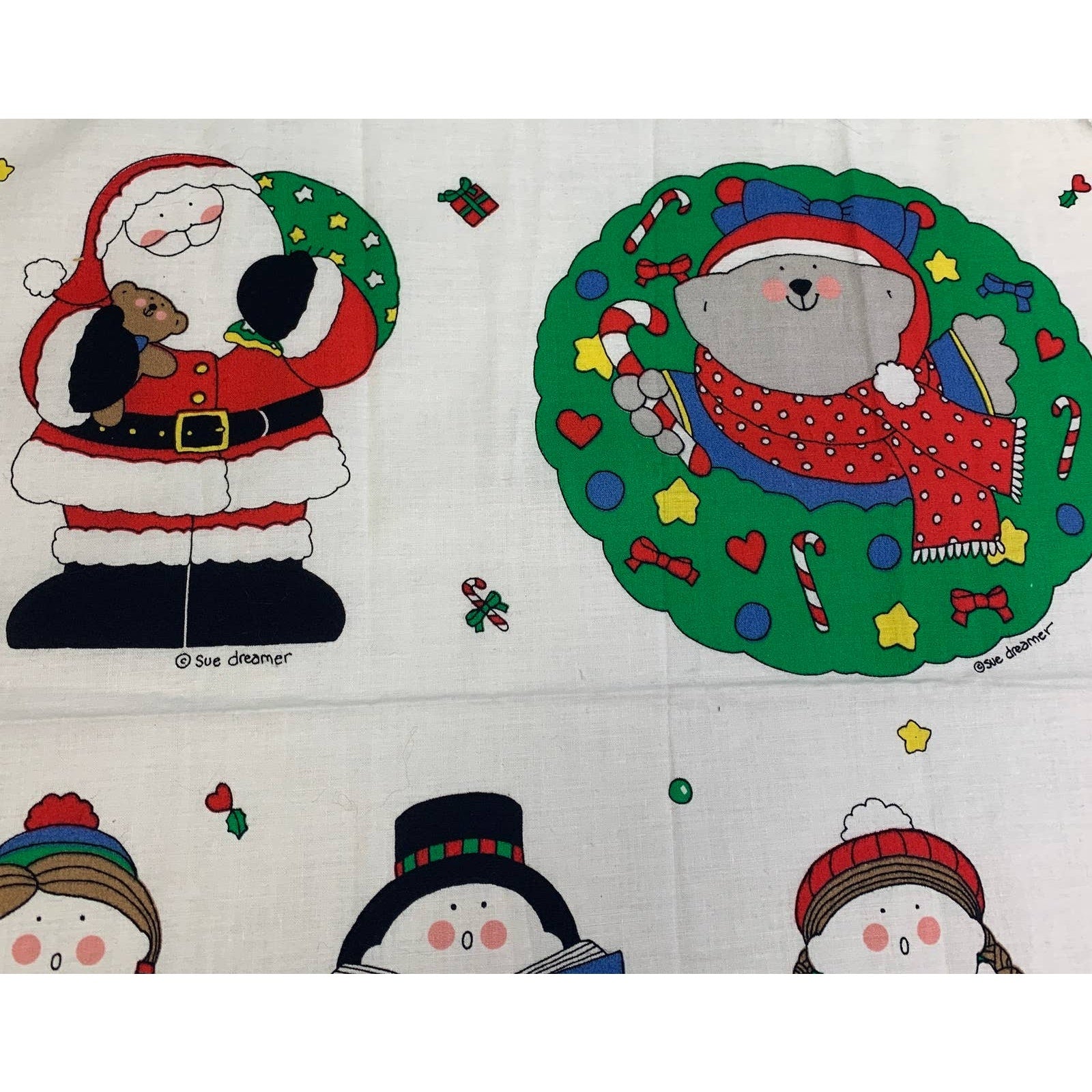 Fabric Country Sue Dreamer Christmas Caroler Santa Craft Sewing Fabric Remnant